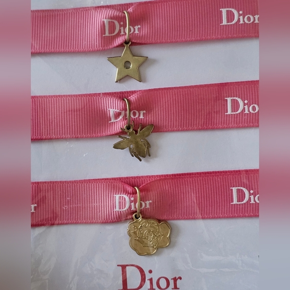 Dior Authentic Ribbon wrap bracelets with gold charms. Set of 3. New in Package. - Picture 3 of 7